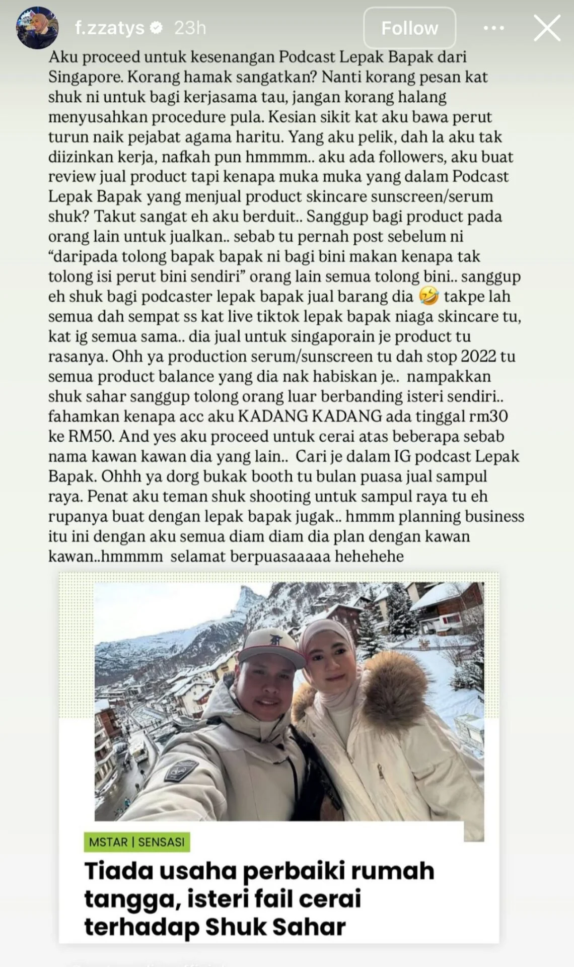 “Shuk Sahar Sanggup Tolong Orang Luar Berbanding Isteri Sendiri…”-Fara Salleh