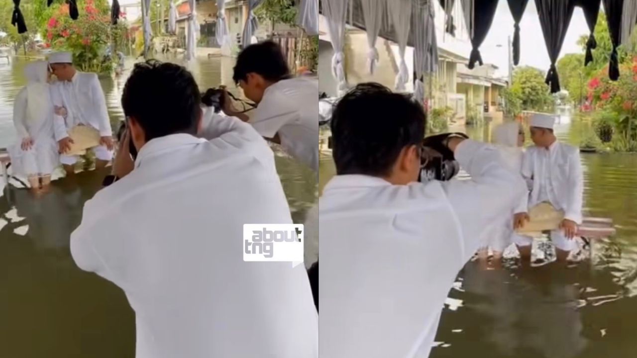 Biar banjir, gambar kahwin kena ada