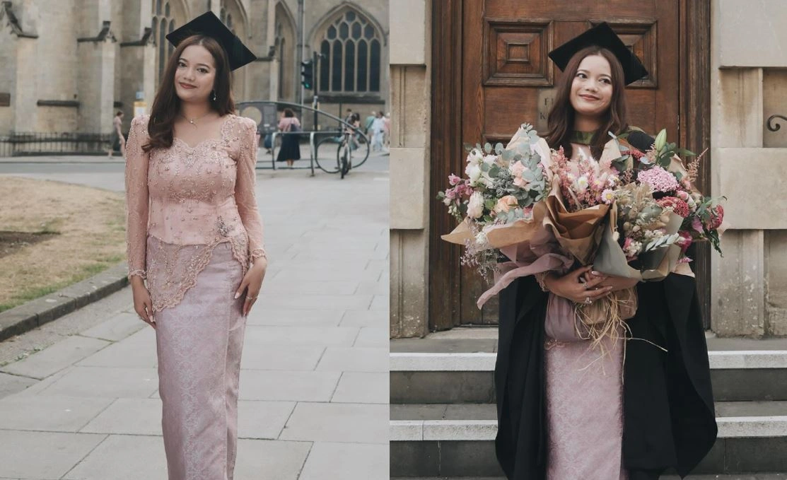 Leona Curi Tumpuan Dengan Kebaya Merah Jambu