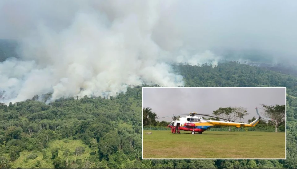Bomba guna helikopter padam kebakaran hutan di Mukah