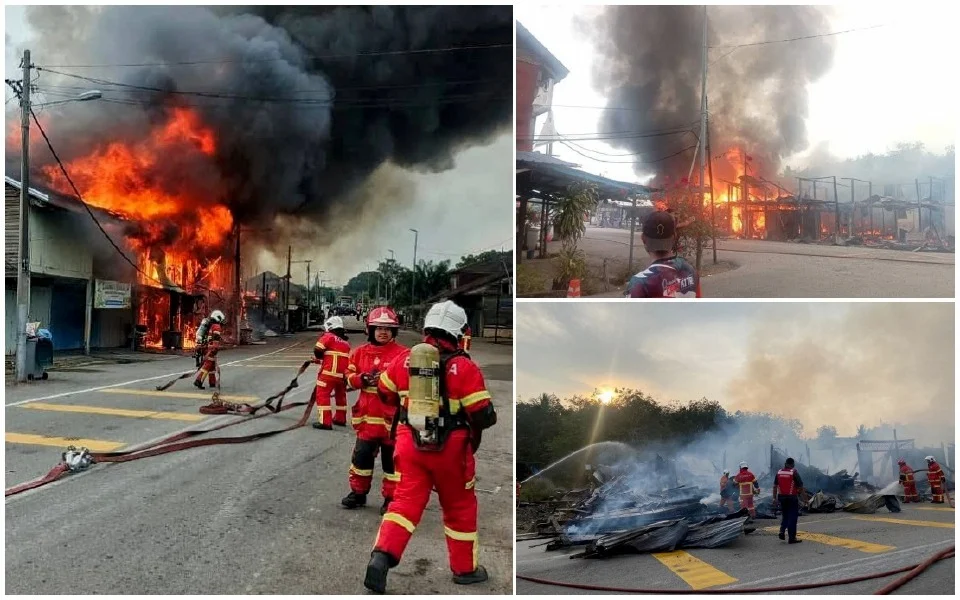 14 kedai papan di Simpang Bekoh, Jasin terbakar