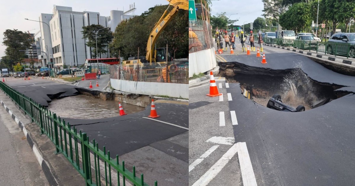 Kereta ditelan lubang benam 3 meter