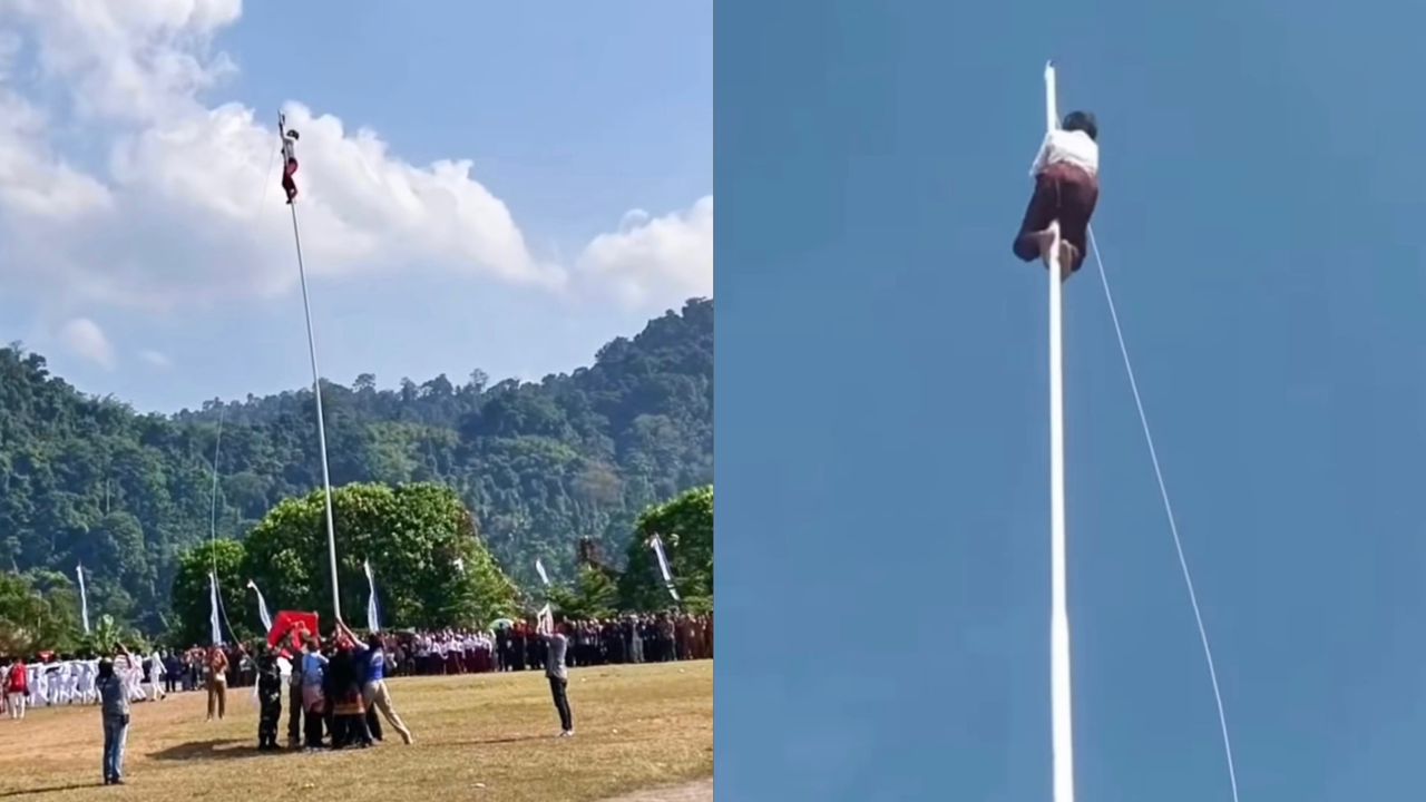 Budak 10 tahun panjat tiang betulkan bendera