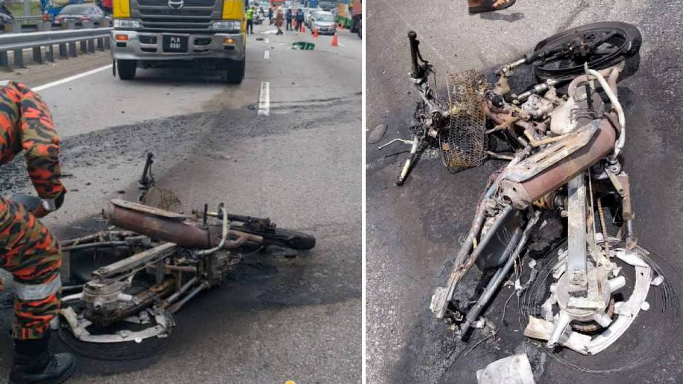 Lelaki maut nahas tiga kenderaan, motosikal hangus dijilat api