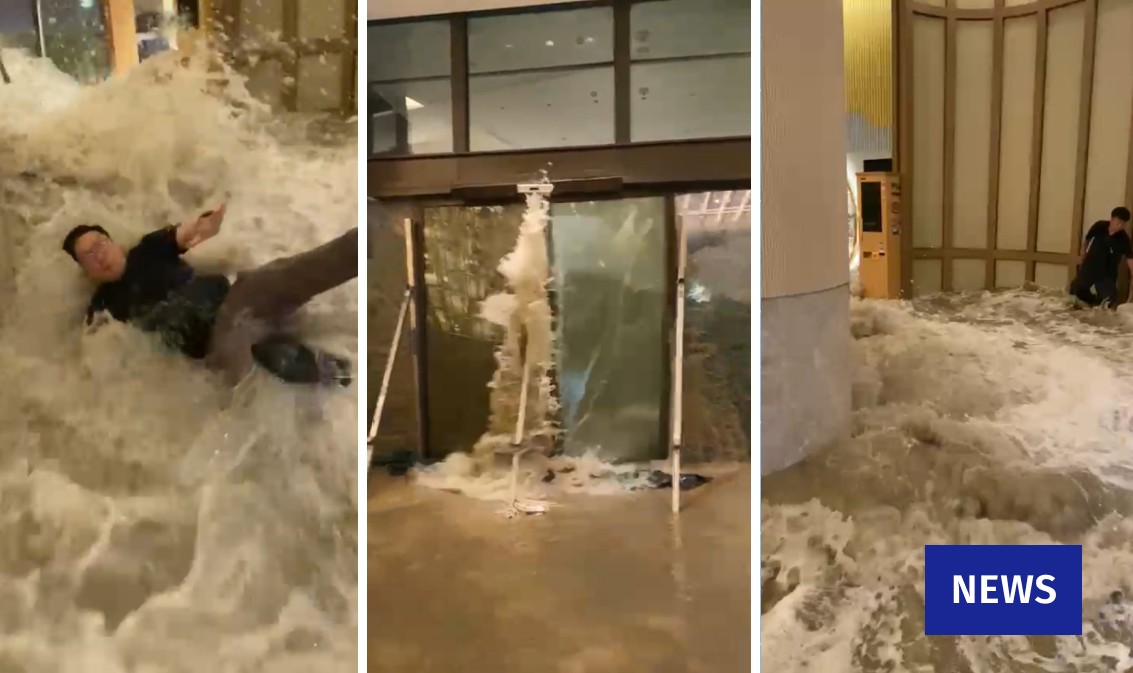Pintu hotel pecah dibadai Taufan Super Ragasa