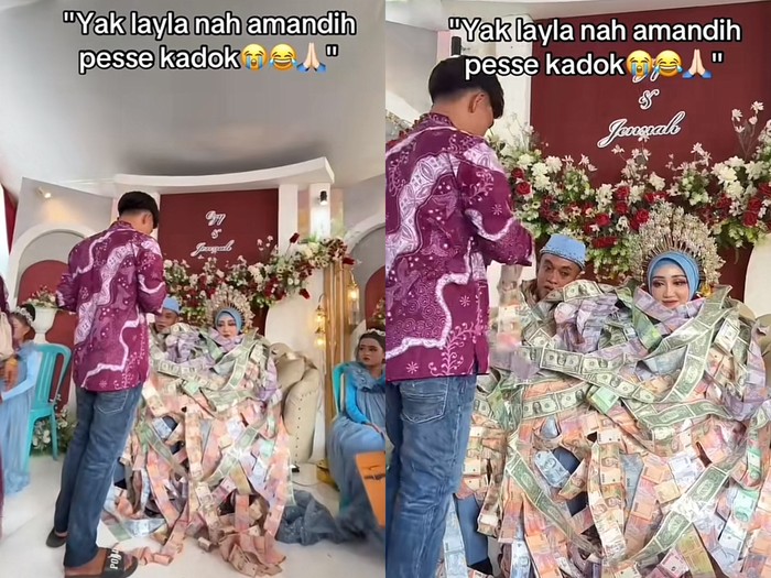 Pengantin tersenyum kena ‘bungkus’ dengan wang