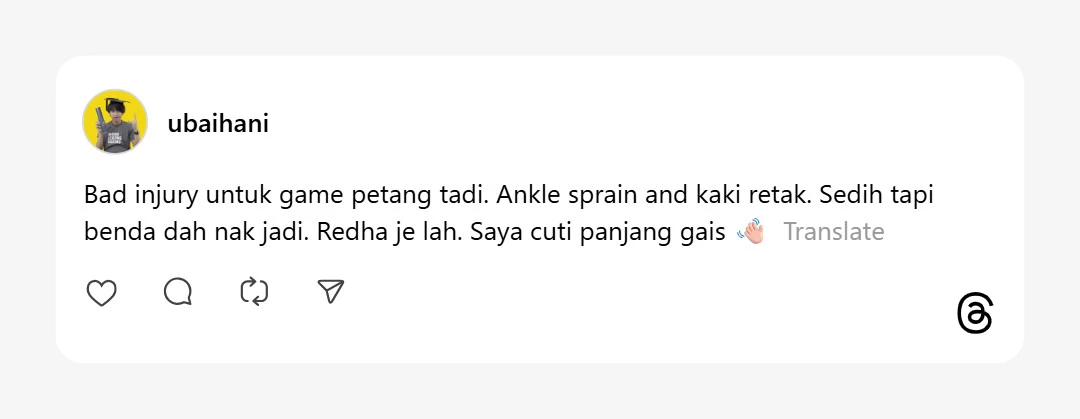 Shila Amzah Kongsi Keadaan Ubai Yang Cedera Akibat Futsal [VIDEO] 