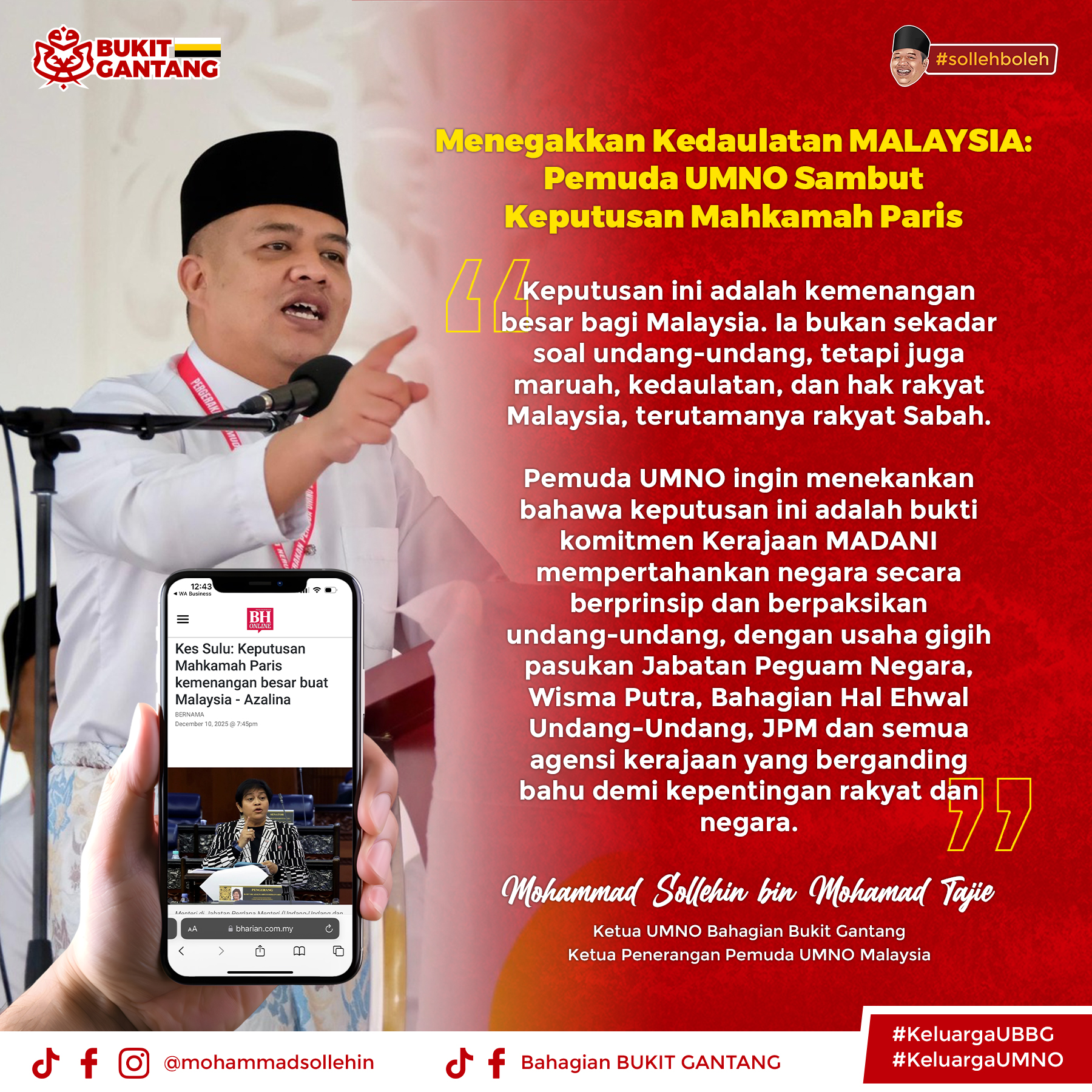 Pemuda UMNO Sambut Baik Keputusan Kes Sulu, Kemenangan Pertahan Kedaulatan Negara