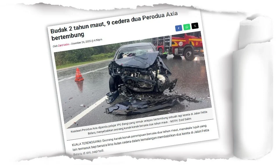 Dua Perodua Axia bertembung: Bayi 5 bulan pula meninggal dunia