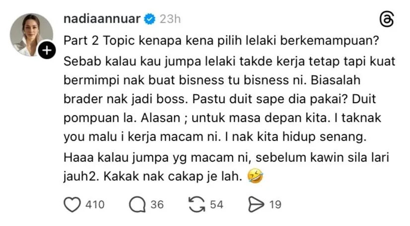 Nadia Annuar - Kalau Jumpa Lelaki Macam Ni, Sebelum Kahwin Sila Lari Jauh-jauh