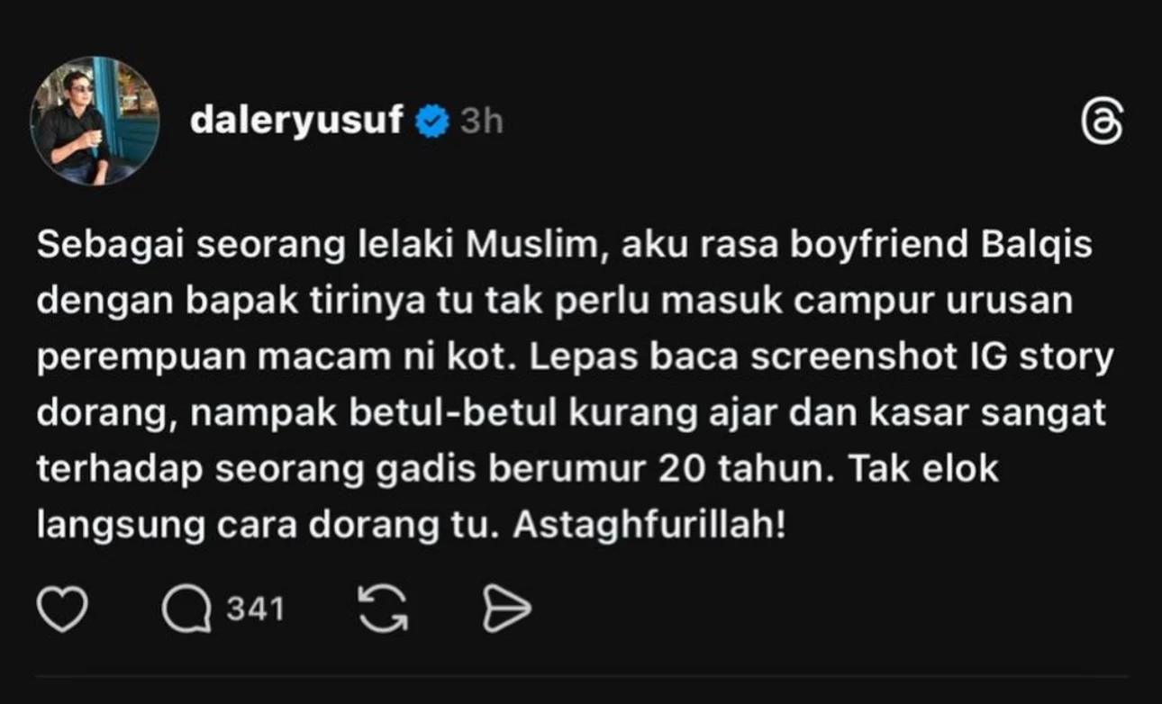 Puteri Balqis Balas Kenyataan Daler Yusuf Tegur Bapa Tiri & Tunang