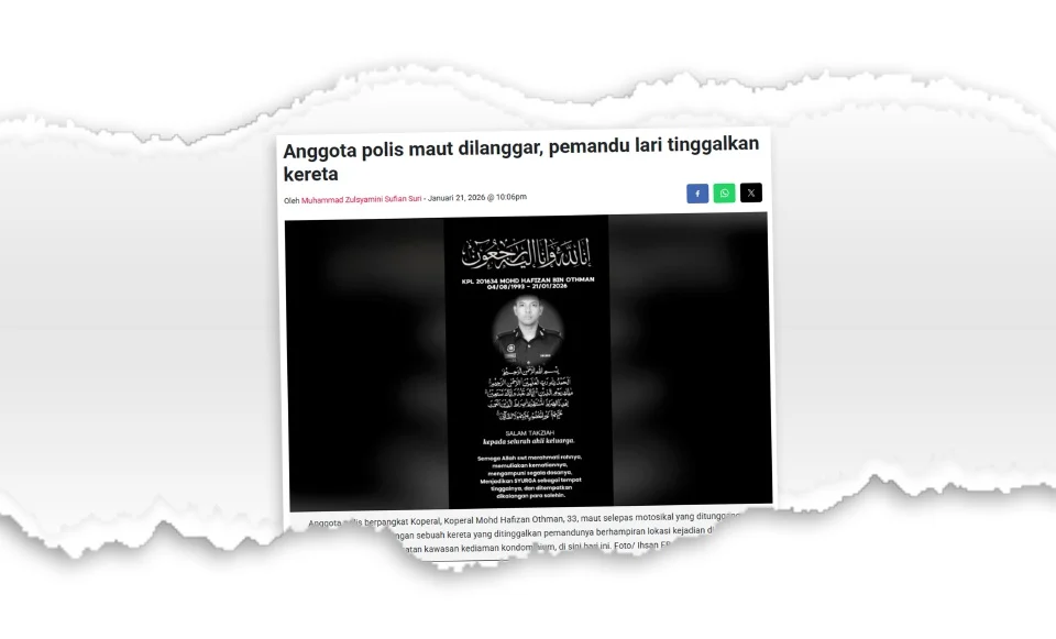 Suspek akibatkan kematian polis di Ipoh, sudah ditahan