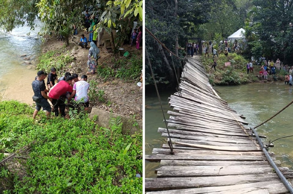 Titi gantung runtuh, lebih 50 tetamu kenduri kahwin jatuh sungai