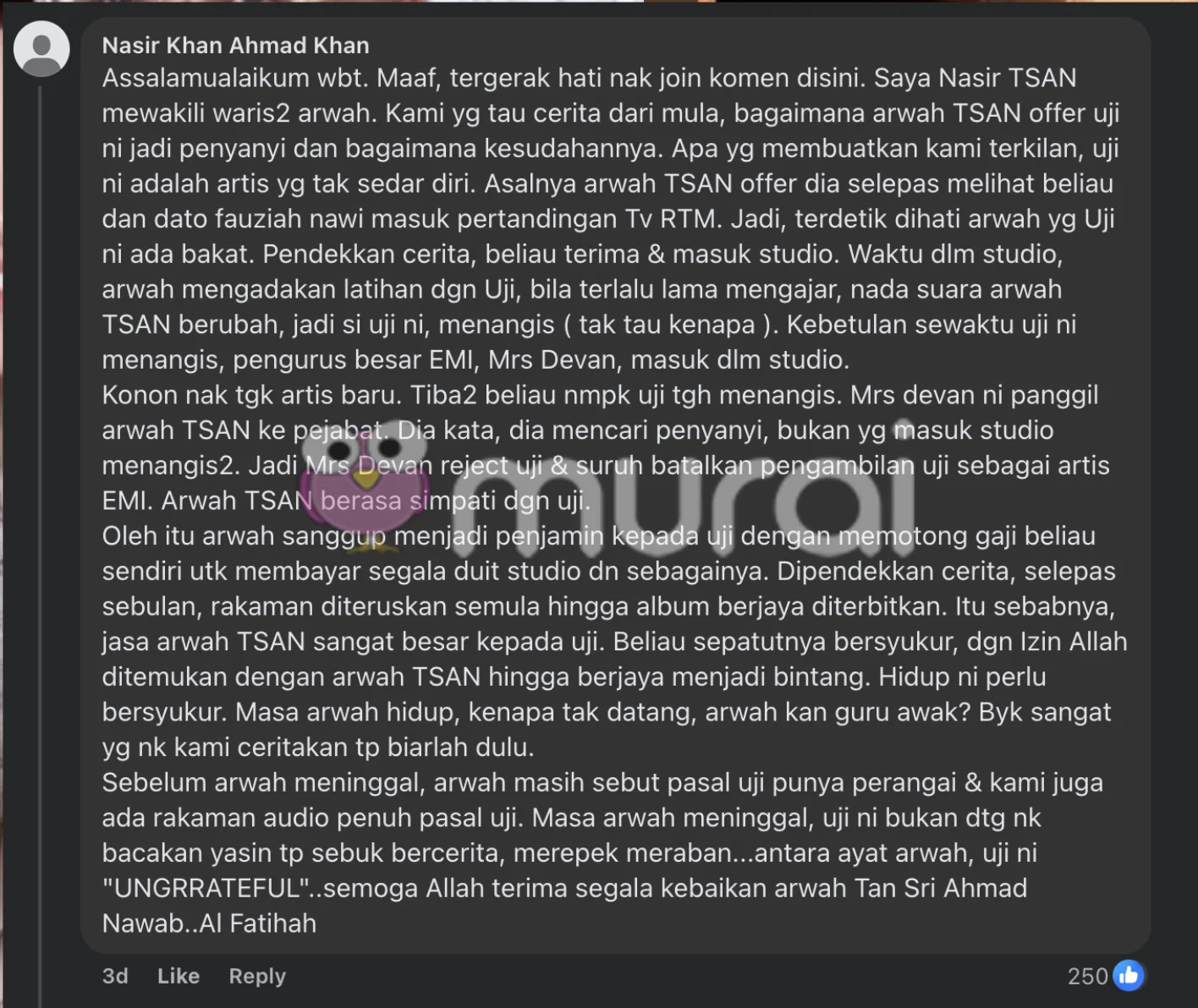 Anak Ahmad Nawab Kecewa Dengan Uji Rashid