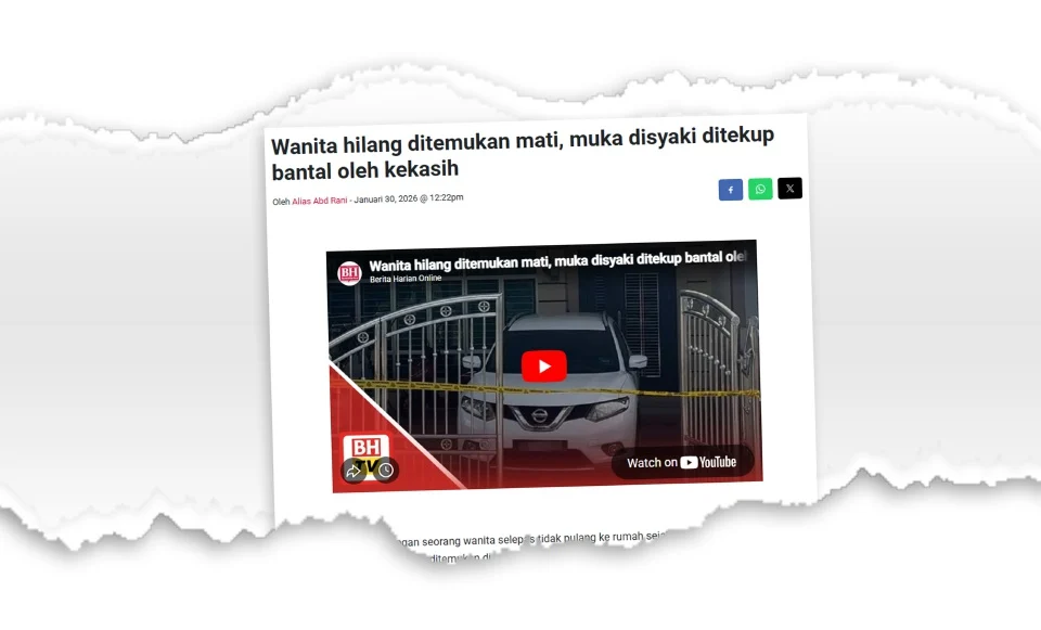Wanita dibunuh teman lelaki: Saksi lihat MPV bercermin gelap masuk kawasan perumahan 4 petang semalam