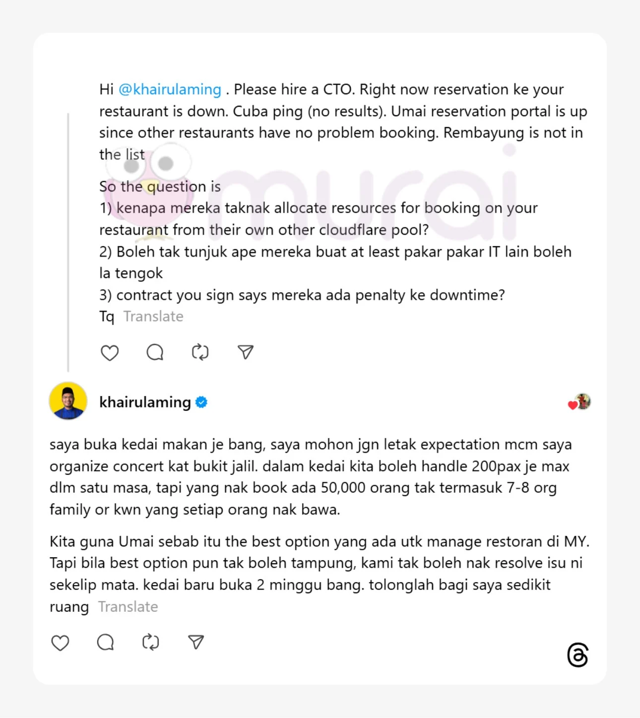 Khairul Aming Pesan- “Saya Buka Kedai Makan Je Bang, Jangan letak Expectation Macam..”
