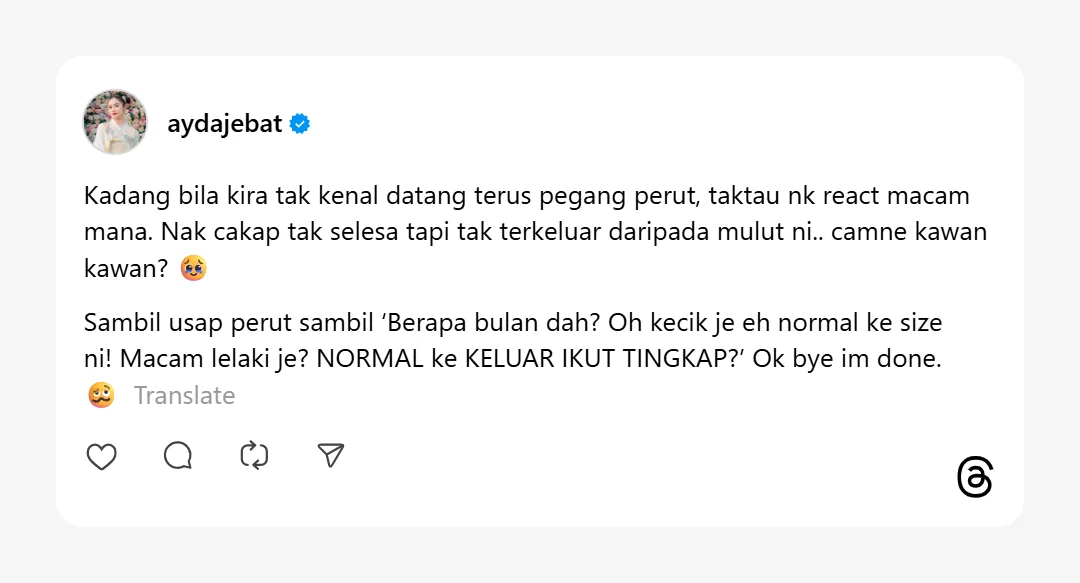 Ayda Jebat Kesal Dengan Sikap Peminat Yang Datang Usap Perut