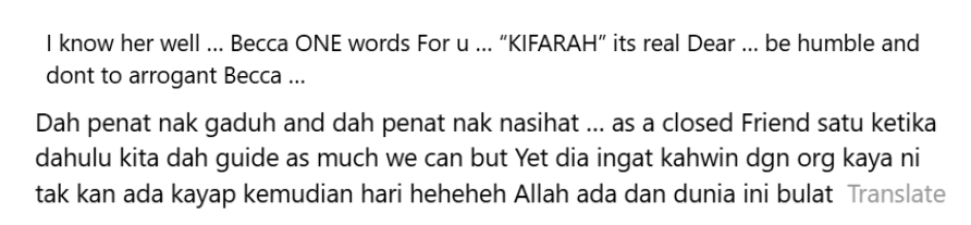 ‘Kifarah Is Real, Jangan Sombong’ – Bekas Rakan Baik Titip Pesanan Kepada Rebecca Nur Al-Islam?