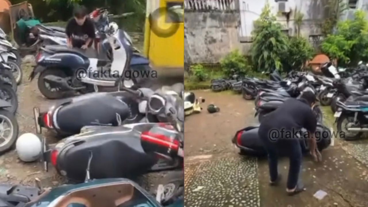 Parkir lagi depan rumah, motosikal diterbalikkan!