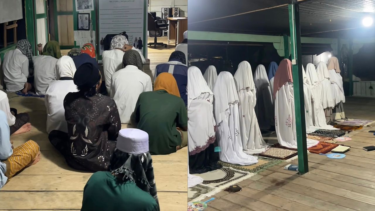 Jemaah solat tarawih tutup muka dengan kain