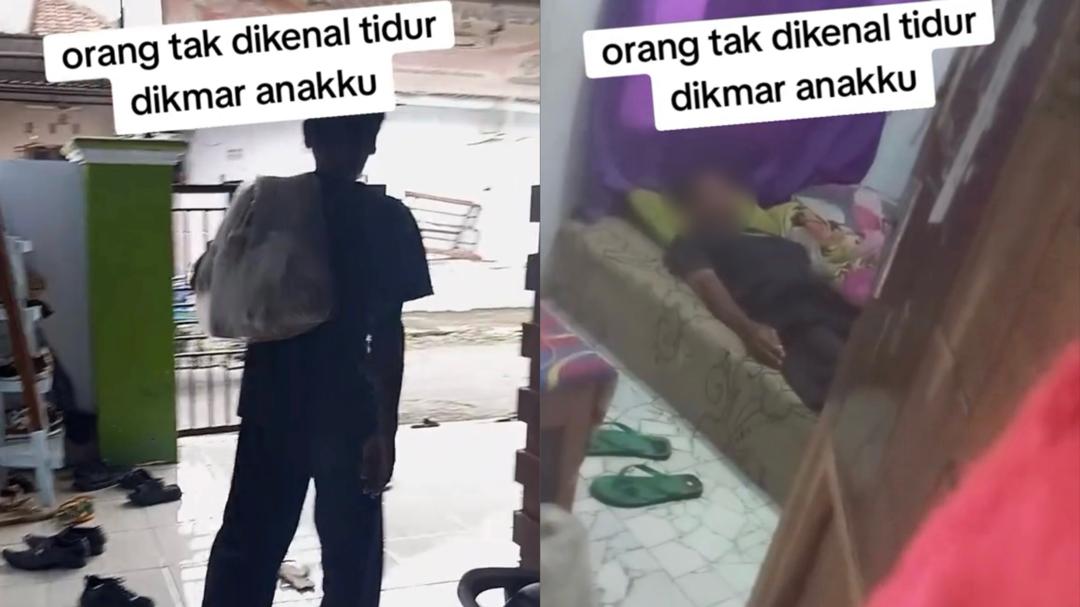 Wanita terkejut, lelaki tidak dikenali tidur dalam bilik anak