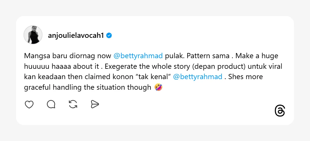 Zarina Anjoulie Pertahan Betty Rahmad Isu Dituduh Biadap Dengan Penjual Di Singapura?