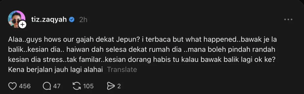 Luahan Tiz Zaqyah Tentang Gajah Undang Simpati