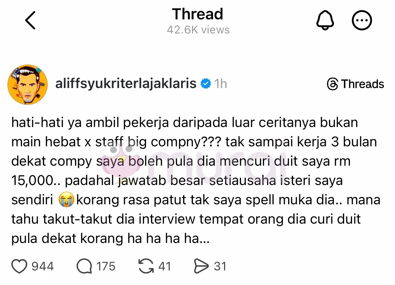 Aliff Syukri Dedah Pekerja Curi Wang Syarikat RM15K?