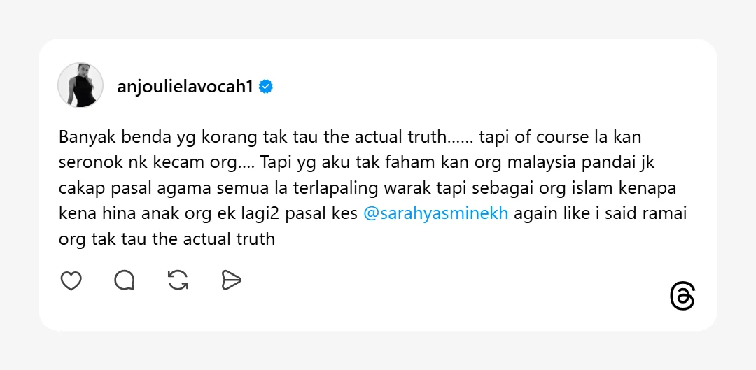 Zarina Anjoulie Bersuara Isu Sarah Yasmine