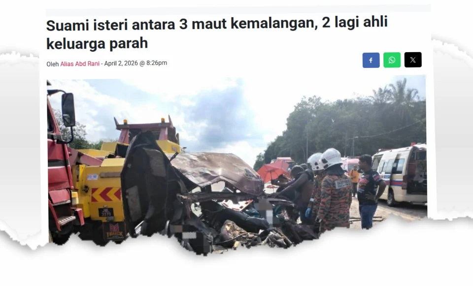 Nahas ragut nyawa 3 sekeluarga: Pemandu treler ditahan positif dadah