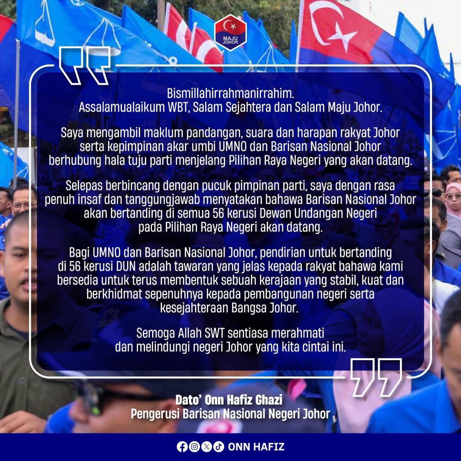 Tradisi Perjuangan Jadi Asas Keyakinan BN Johor Hadapi PRN -Md Israk
