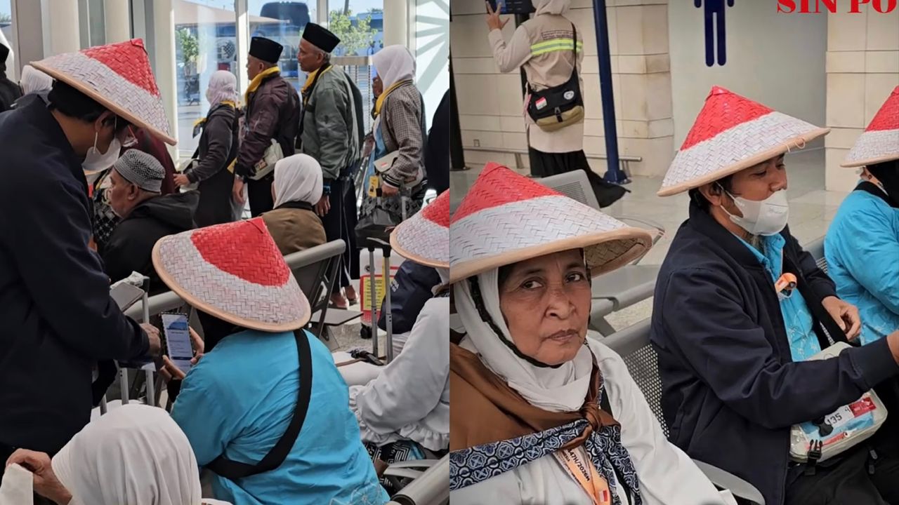 Satu keluarga pakai topi petani tunai haji