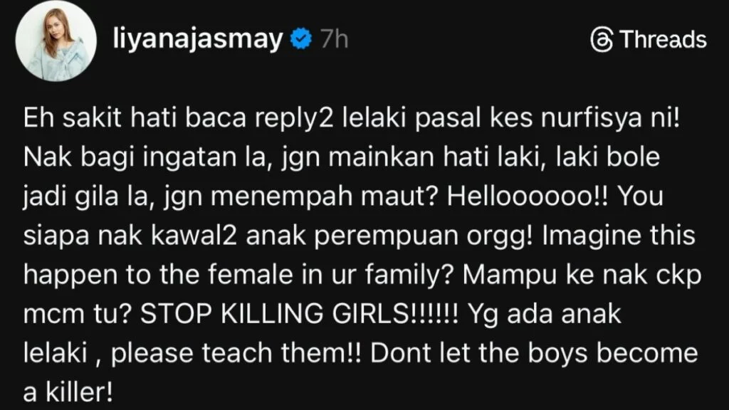 ‘Jangan Biarkan Anak-Anak Lelaki Jadi Seorang Pembunuh’ – Liyana Jasmay