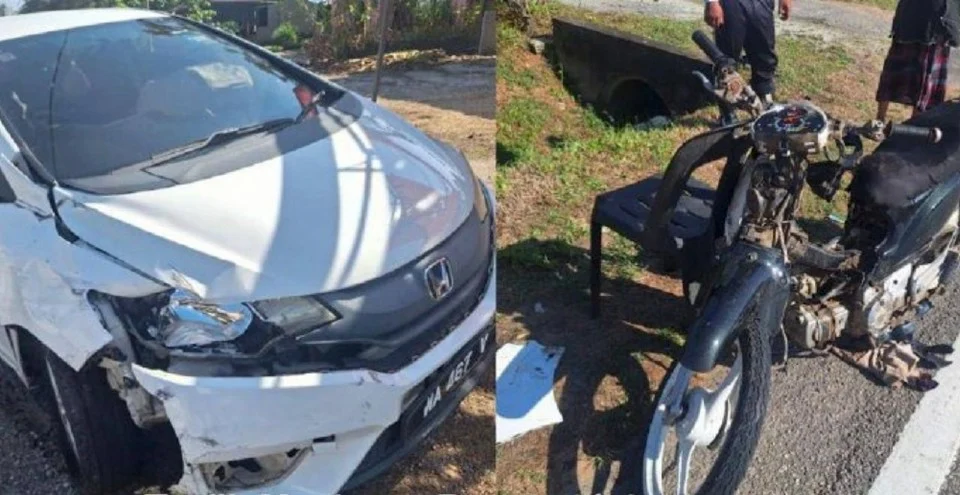Pelajar 14 tahun bawa 3 kanak-kanak membonceng untuk ke sekolah parah motosikal langgar kereta guru