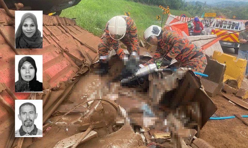 Nahas 4 maut: Treler hempap kereta terbakar ketika cuba dialih