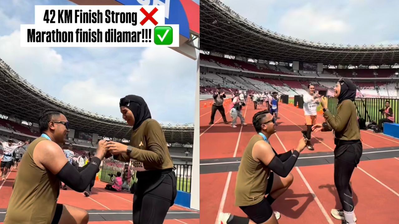 Wanita dilamar kekasih selepas berlari 42 kilometer