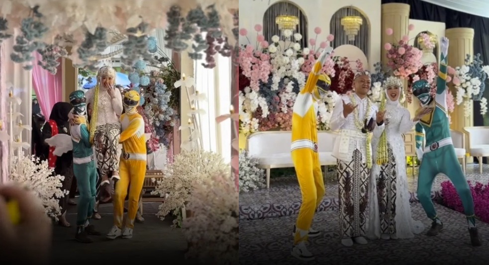 Pengantin perempuan diarak ‘Power Rangers’ naik pelamin