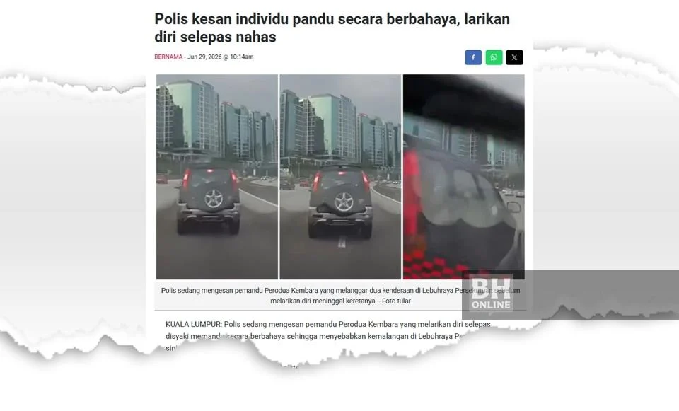 Pandu melulu di Lebuh Raya Persekutuan: Pemandu Perodua Kembara, isteri ditahan