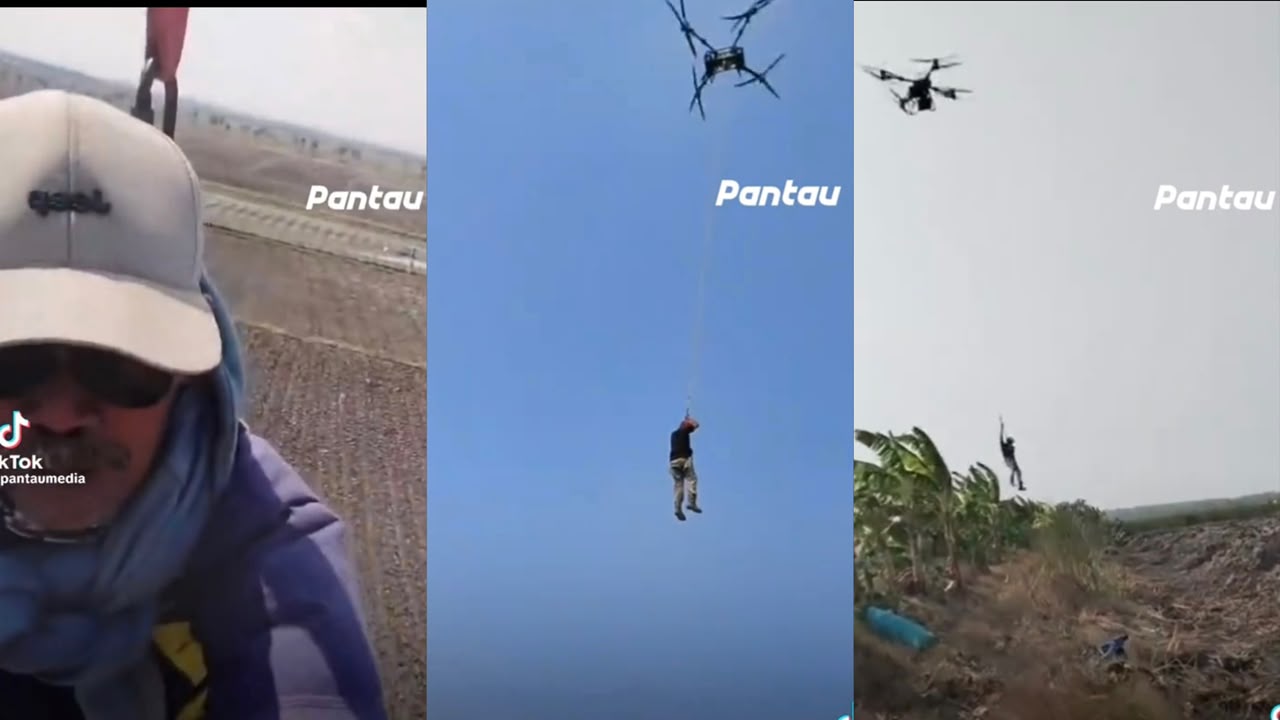 Petani balik rumah dari kebun naik dron