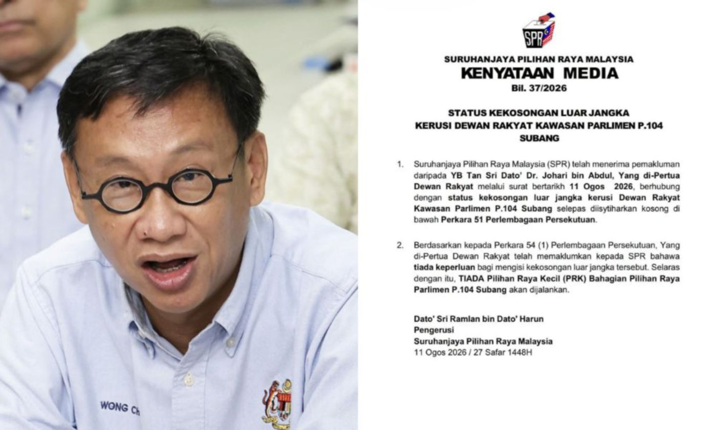 No by-election for Subang after Wong Chen's resignation - EC