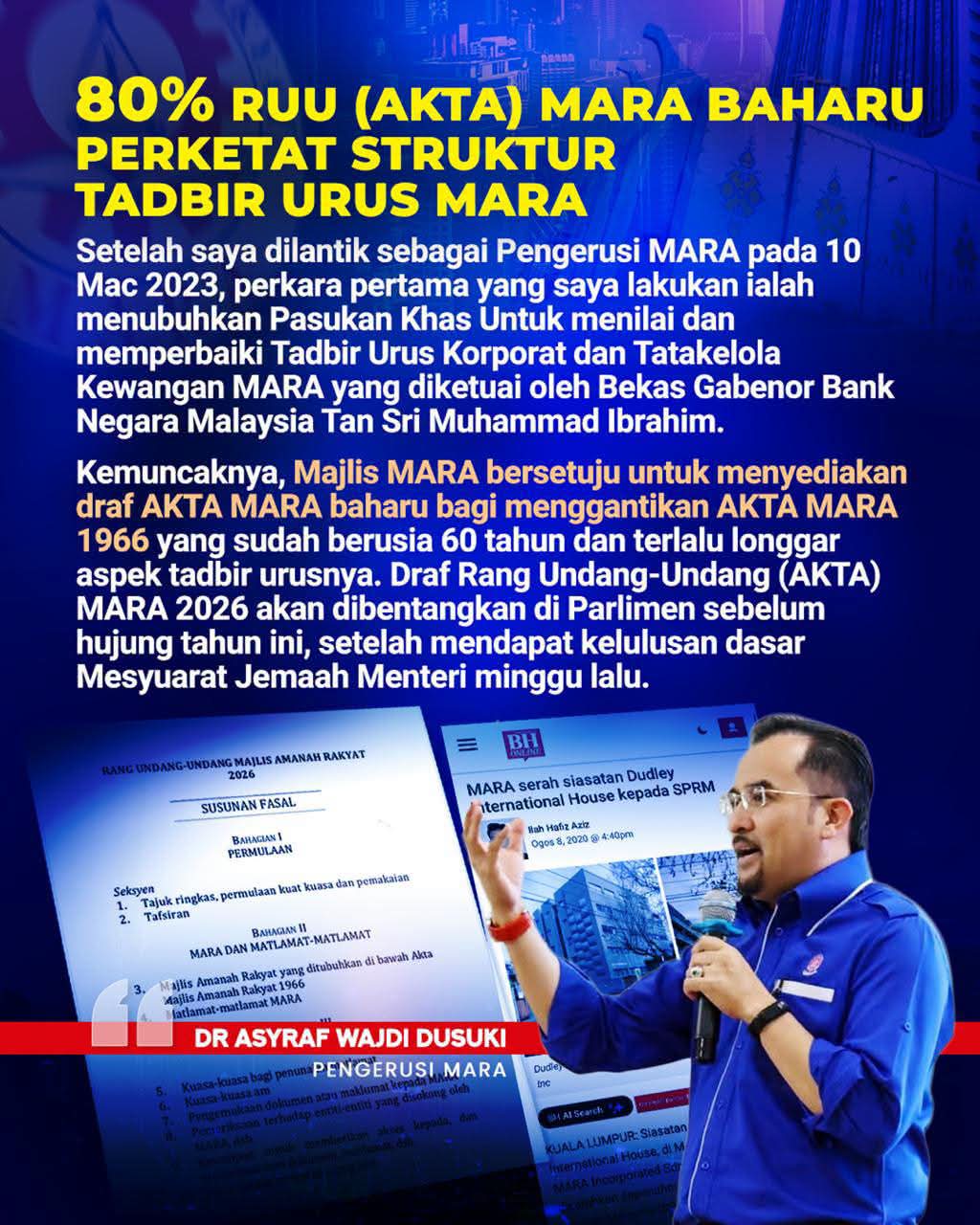 80 Peratus RUU Akta MARA Baharu Perketat Tadbir Urus MARA