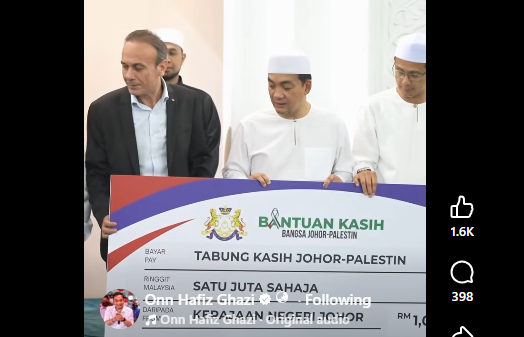 RM1 Juta Telah Disumbangkan Kepada Tabung Kasih Johor-Palestin