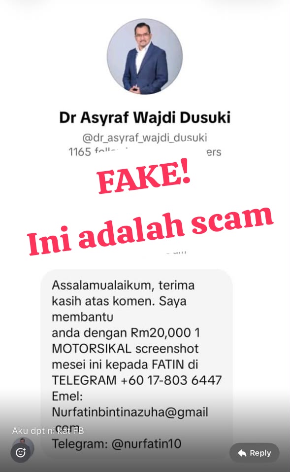 Poster Tawaran Bantuan Kewangan RM20 Ribu, Motosikal Adalah Palsu – Dr Asyraf
