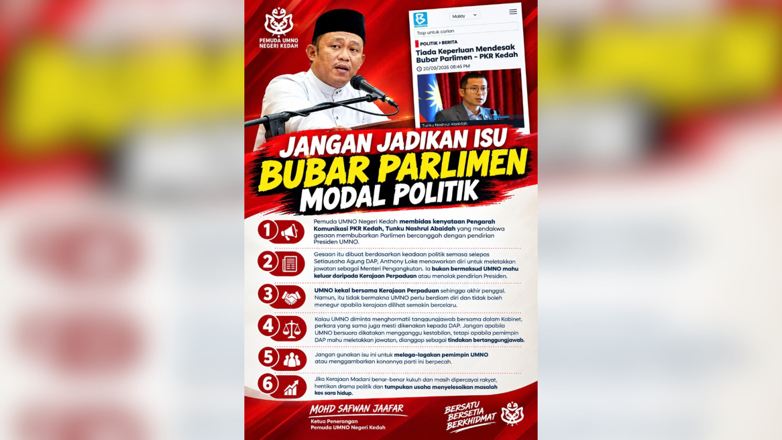 Jangan Guna Isu Bubar Parlimen Untuk Lagakan Pemimpin UMNO – Mohd Safwan