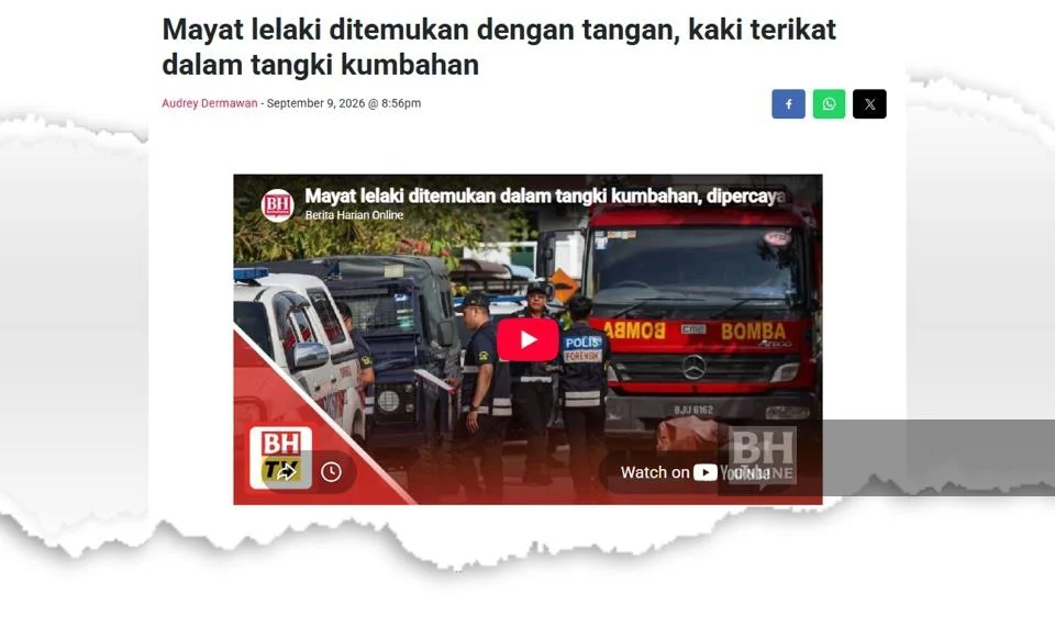 Mayat dalam tangki kumbahan: Polis tukar klasifikasi kepada kes bunuh