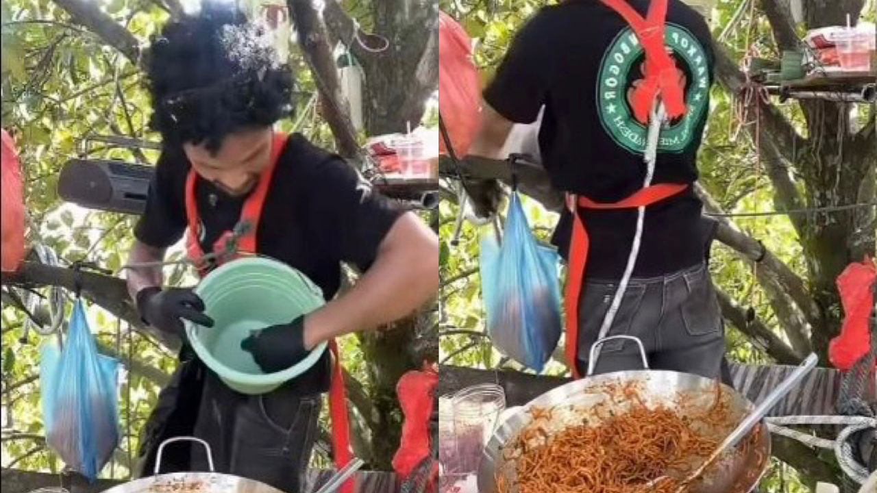 Jimat sewa kedai, lelaki jual mi atas pokok manggis