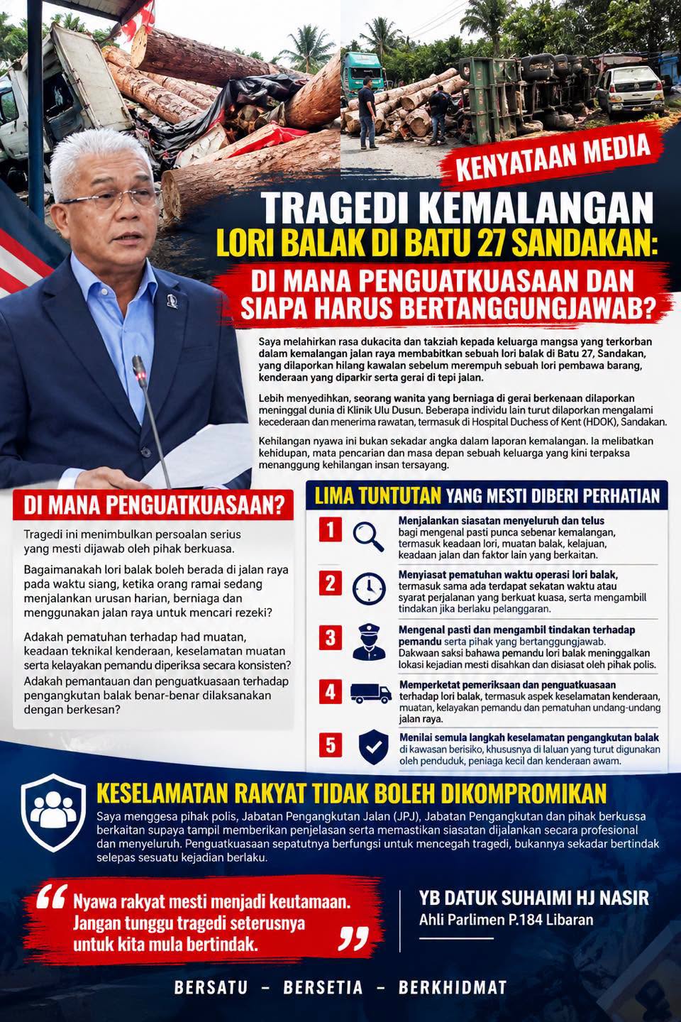 Tragedi Lori Balak: Suhaimi Nasir Desak Siasatan Telus