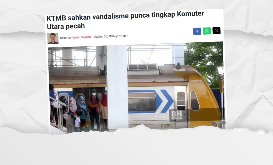 Remaja 14 tahun ditahan, mengaku baling batu, pecahkan cermin tren KTMB