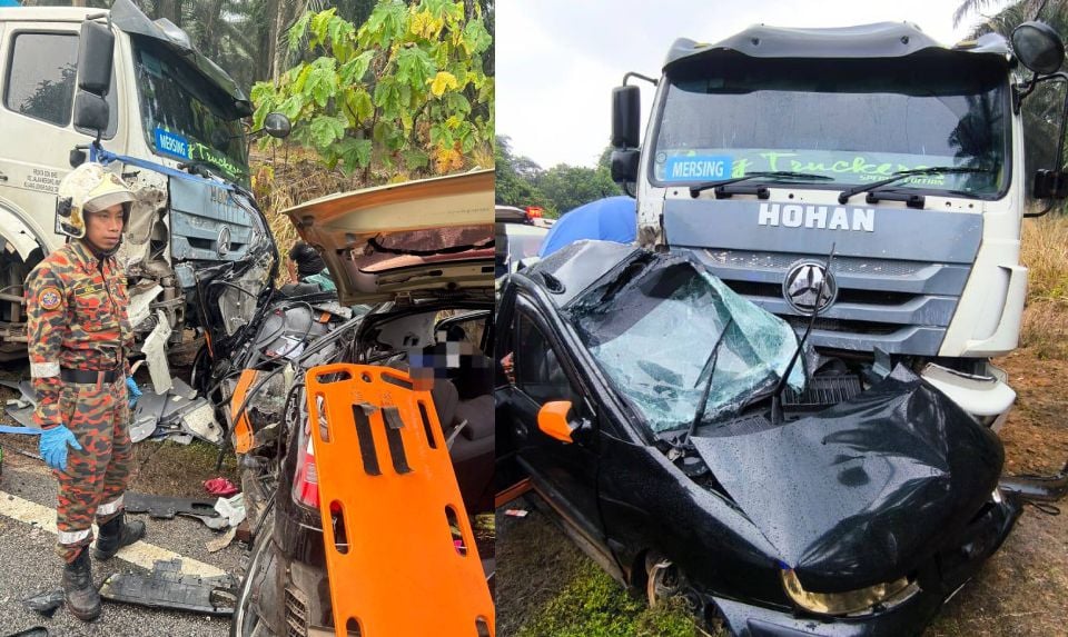 Suami isteri maut nahas kereta, lori di Kluang